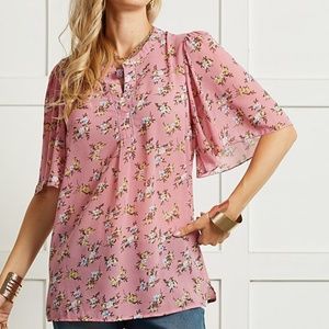 Suzanne Betro Pink Floral Bell-Sleeve Top